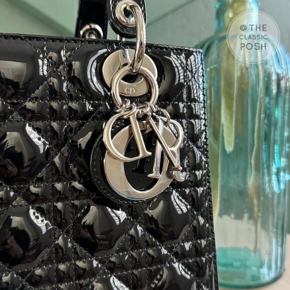 ❌SOLD❌ EUC Christian Dior Lady Patent Medium Black Silver Crossbody Bag 2017 - Picture 10 of 16
